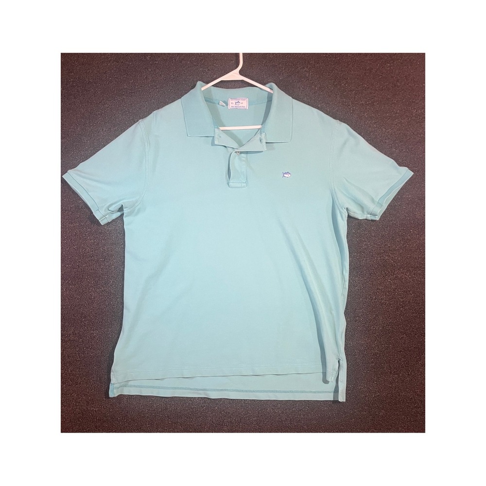 Southern Tide Mens XL Aqua Blue Skipjack Polo Short Sleeve Cotton Stretch 3509‎